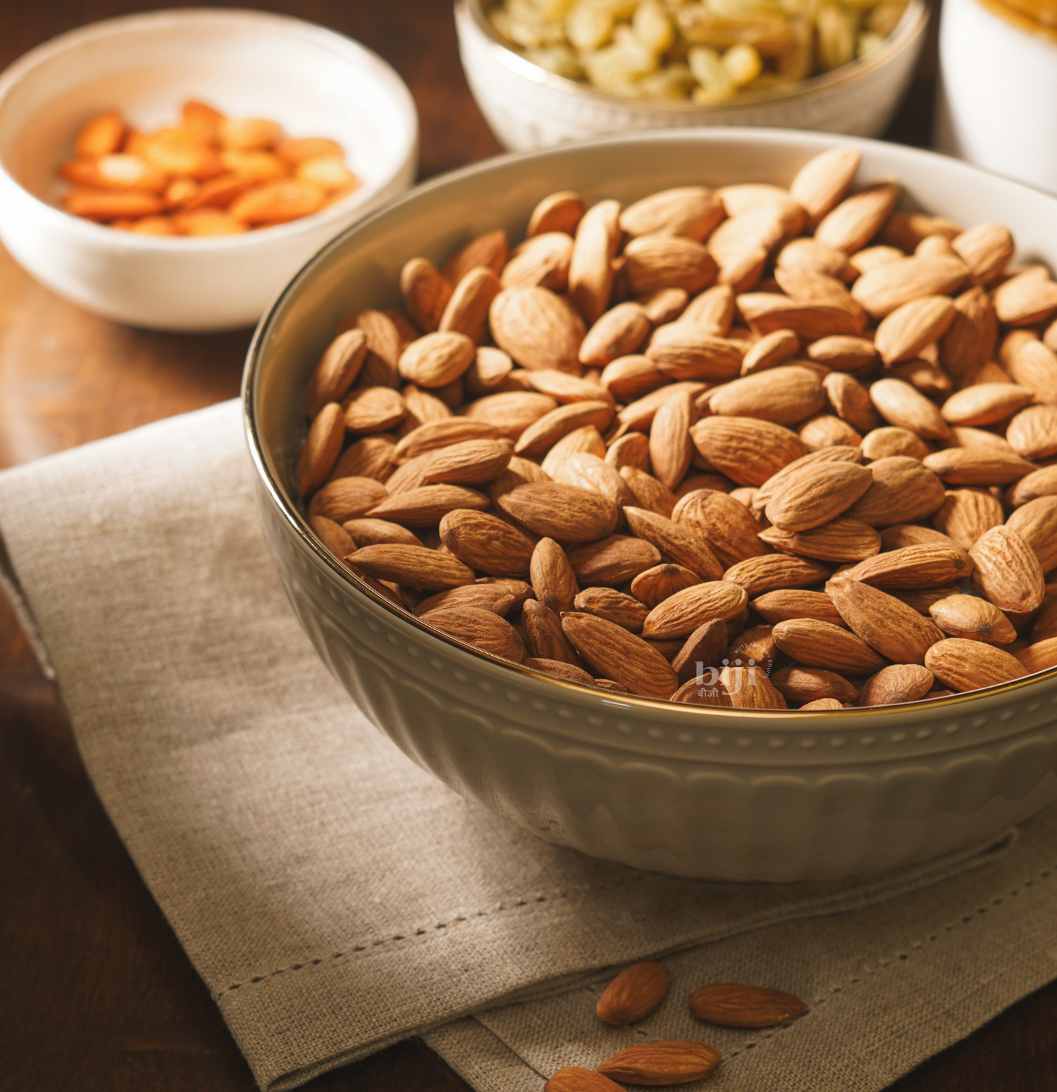 A bowl of premium almonds from California, USA